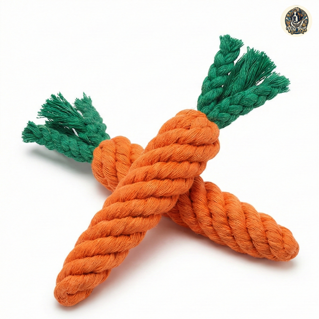Vijv Toys Carrot Rope Toy for Dogs – Durable Chew Toy for Puppies & Small Dogs (7 Inches)