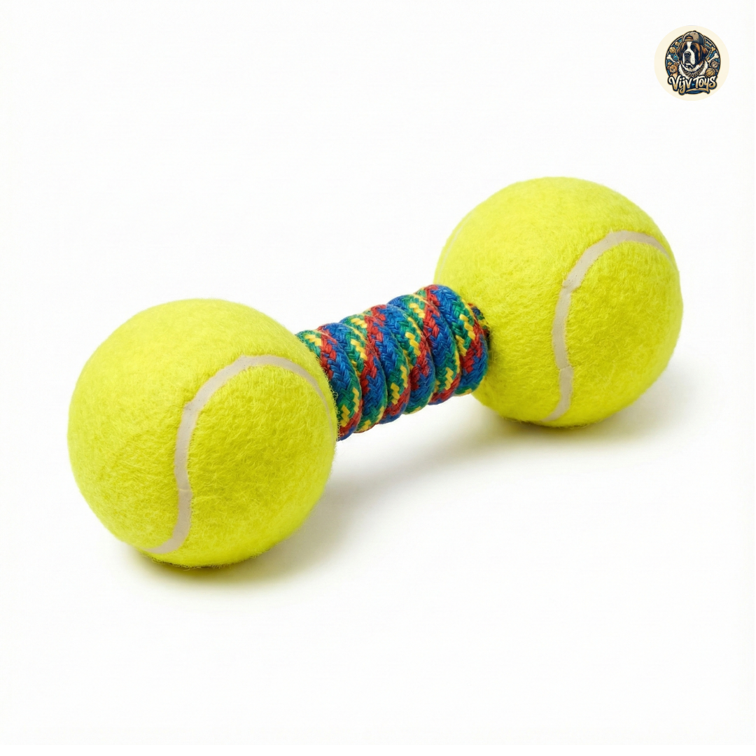 Vijv Toys Tennis Dumbbell Rope Ball – Strong Chew & Fetch Toy for Dogs (8 Inches)