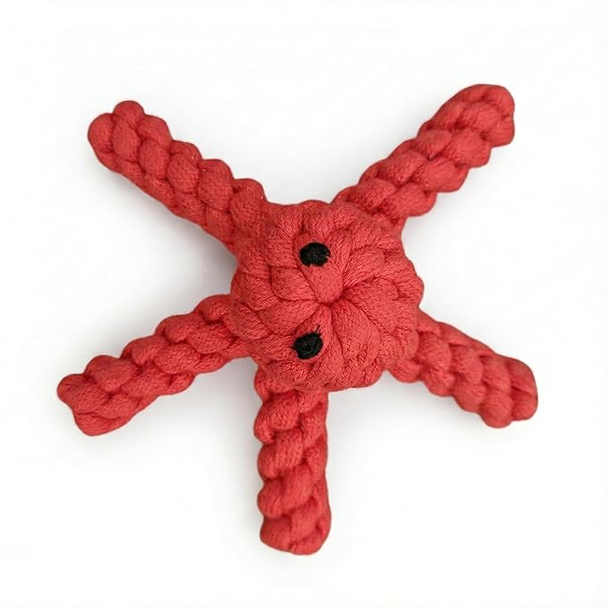 Starfish Cotton Rope Dog Toy | Strong Chew & Tug Toy for Dogs | Durable Braided Rope Toy for Teeth Cleaning & Play | Safe Pet Chew Toy – Red