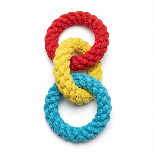 Triple Ring Cotton Rope Dog Toy | Strong Tug of War & Chew Toy for Dogs | Durable Braided Rope Rings for Interactive Play & Teeth Cleaning