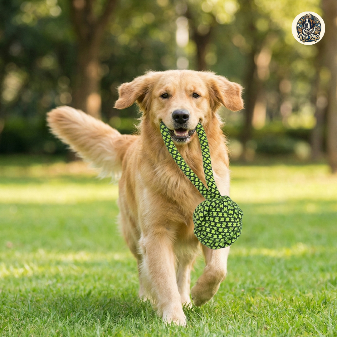 Vijv Toys Handle Ball Rope Toy – Interactive Tug & Chew Toy for Dogs (7.5")