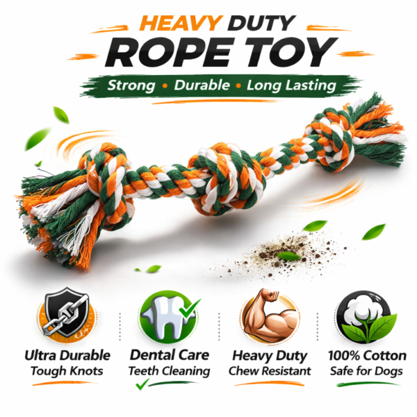 vijv toys 3 knotted rope dog toy – strong tug & chew toy for dogs (12")