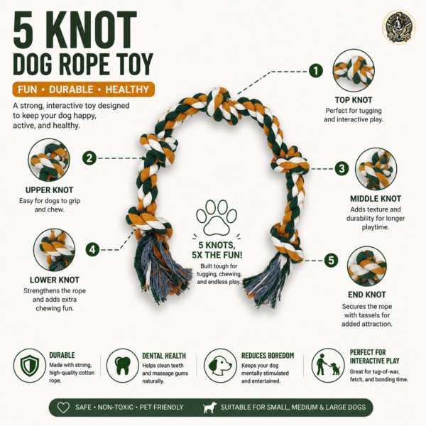 vijv toys 5 knotted rope dog toy – heavy duty tug & chew toy for large dogs