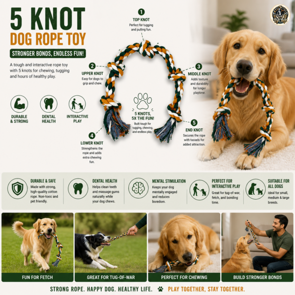 vijv toys 5 knotted rope dog toy – heavy duty tug & chew toy for large dogs