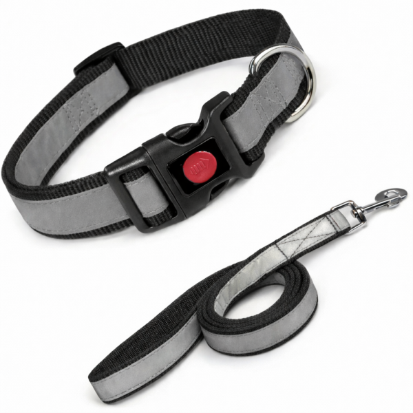 reflective collar & leash button lock set