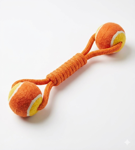 vijv toys tennis dumbbell rope ball – strong chew & fetch toy for dogs (8 inches)